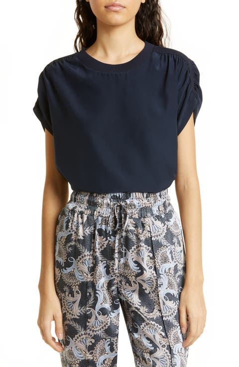 Lorainne Ruched Dolman Sleeve Silk Top
