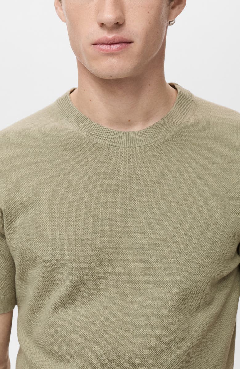 MANGO Fine Knit Short Sleeve Sweater, Alternate, color, Khaki Green