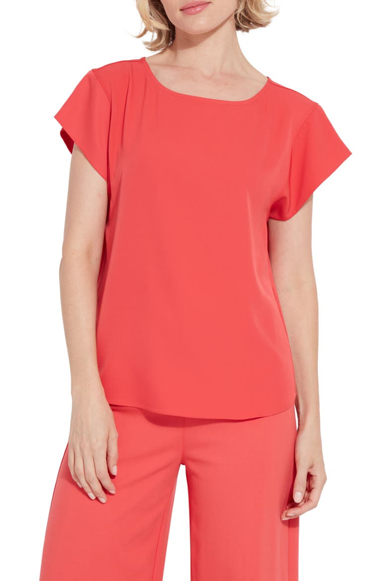 Melodie Boat Neck Woven Top, Main, color, FUNKRED