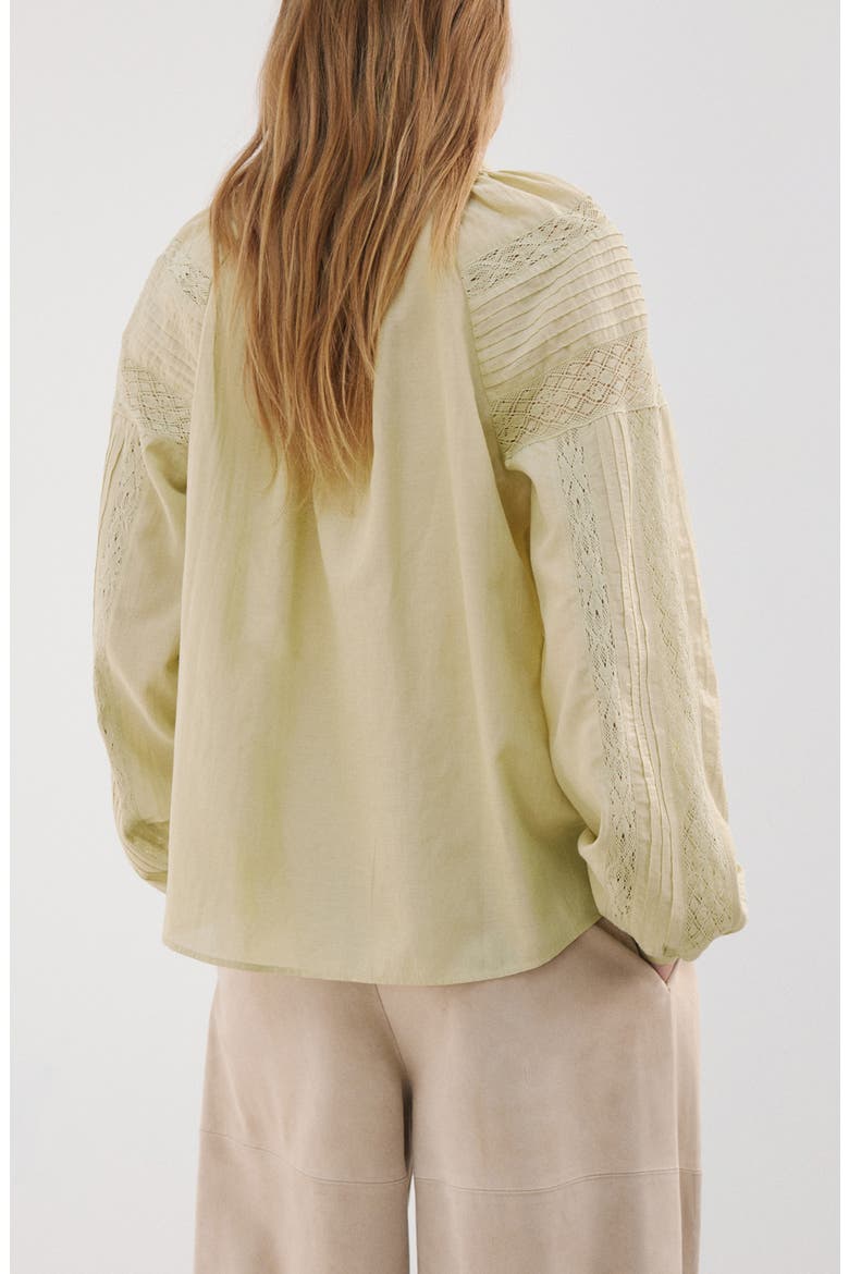 Lace Inset Pintuck Balloon Sleeve Cotton Blend Top, Alternate, color, GREEN