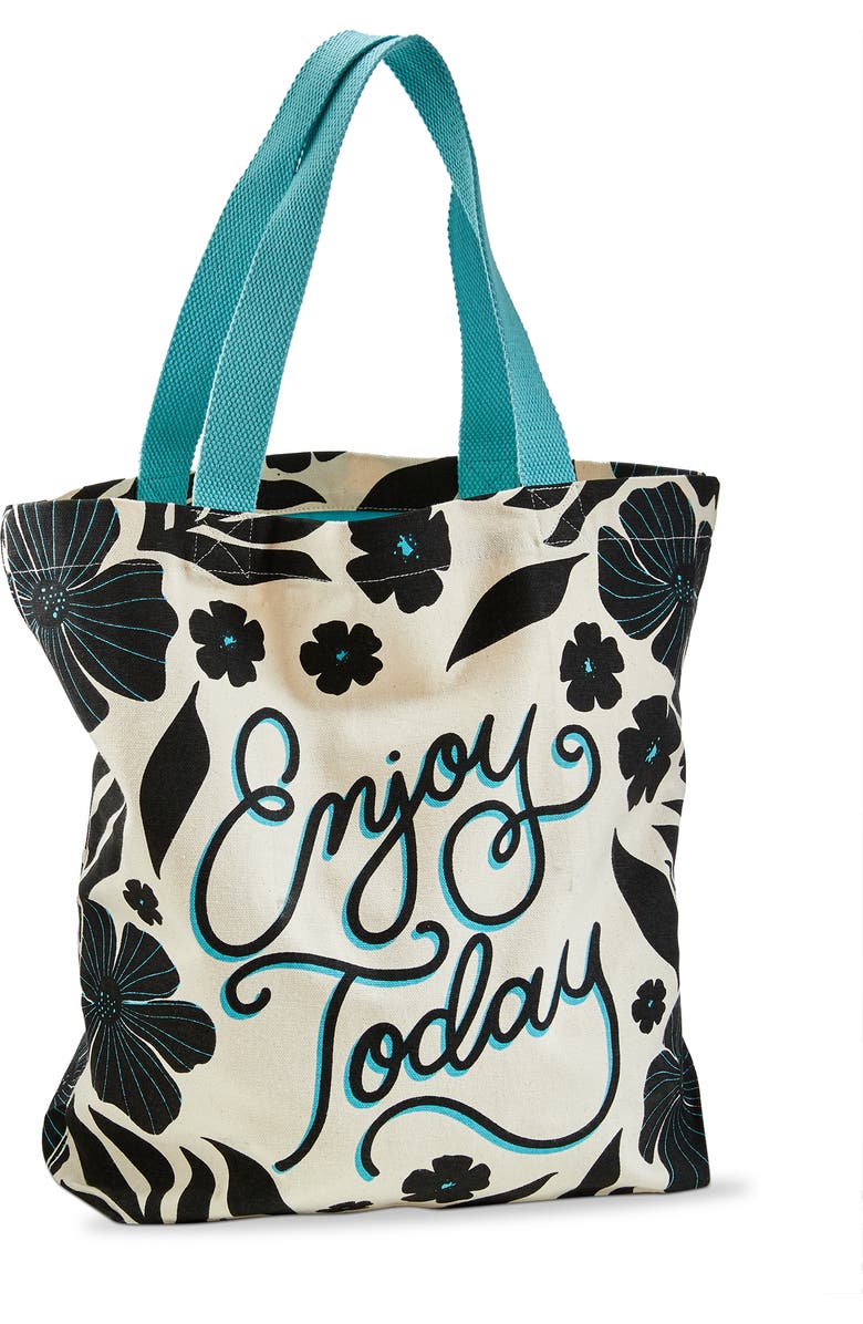 tag Enjoy Today Tote Aqua Cotton Everyday, Main, color, Aqua