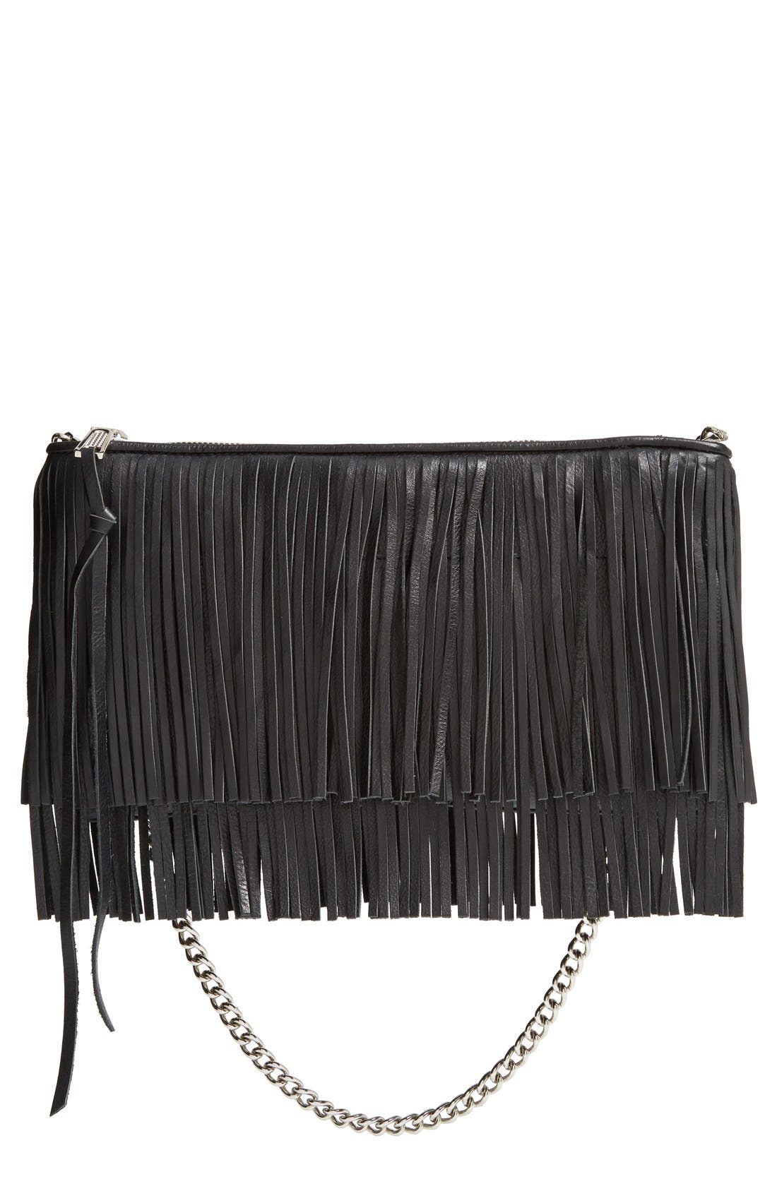 'Large Finn' Clutch, Main, color, BLACK/ SILVER