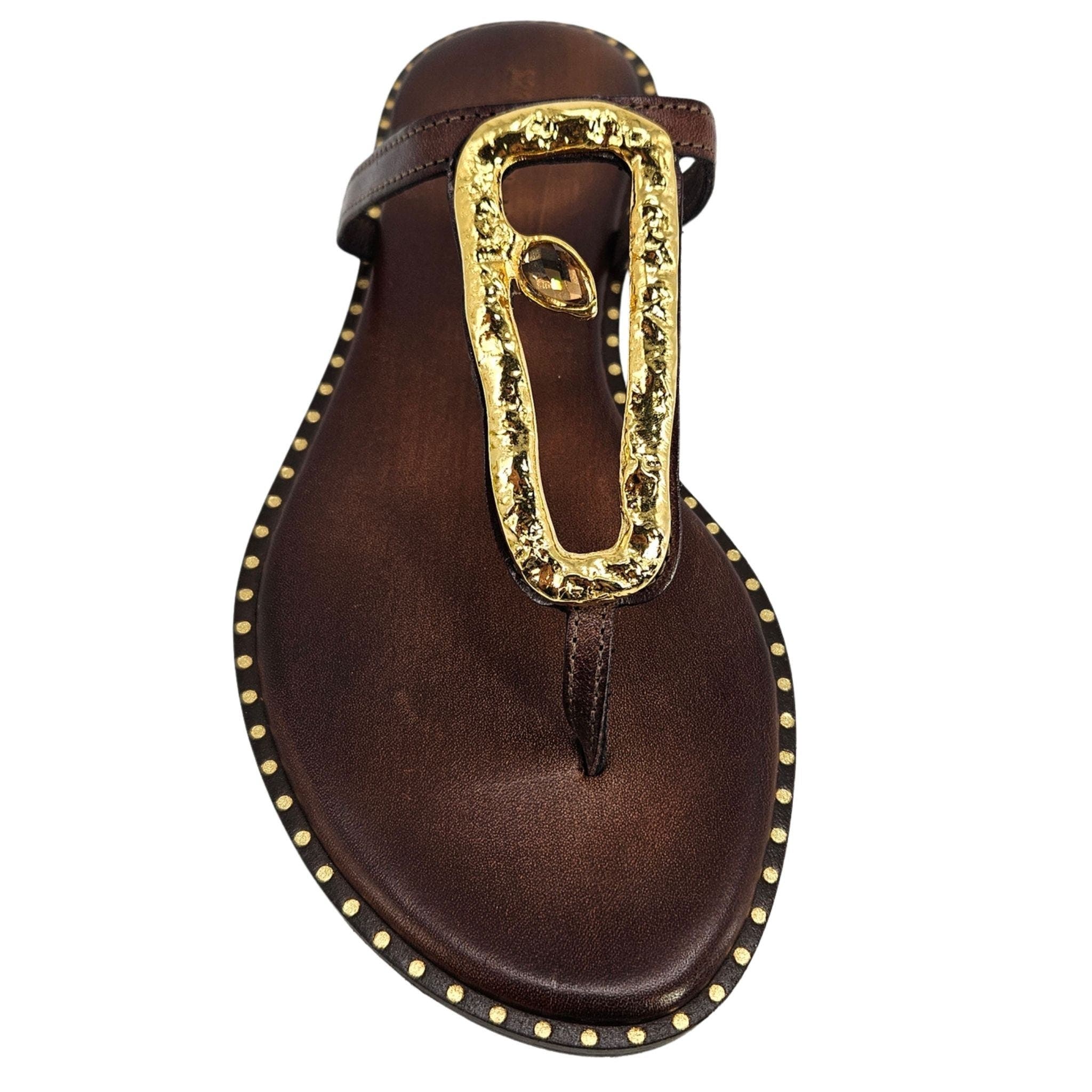 Leather Flat Hammered Link Sandal, Alternate, color, brown