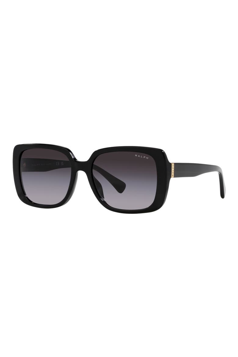 55mm Gradient Rectangular Sunglasses, Alternate, color, SHINY BLACK