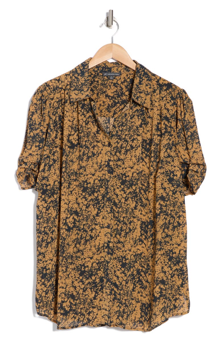 Adrianna Papell Scrunched Short Sleeve Button-Up Shirt, Alternate, color, 