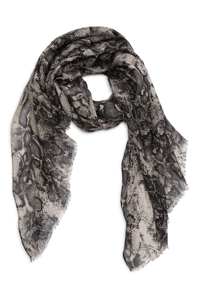 Snake Print Twill Scarf, Main, color, GREY