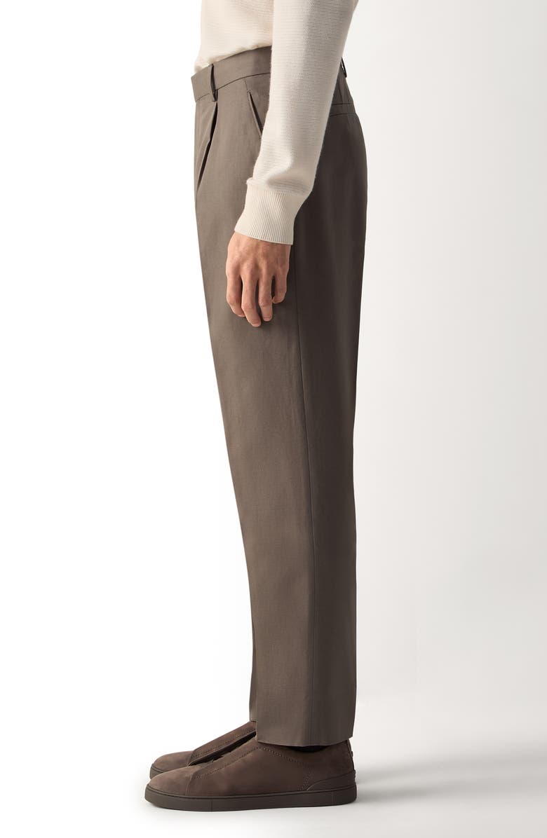 ZEGNA Dark Taupe Cotton & Linen Pants, Alternate, color, 