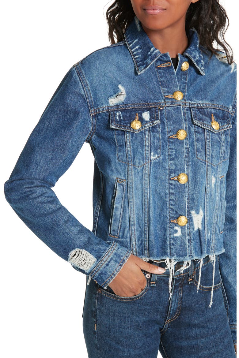 Cara Distressed Denim Jacket, Alternate, color, HAMPTON DISTRESSED
