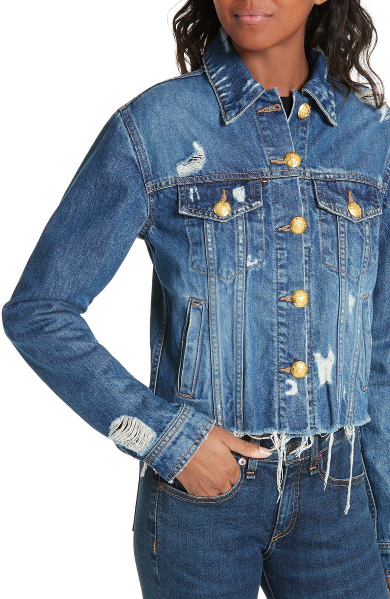 Veronica Beard Cara Distressed Denim Jacket, Alternate, color,