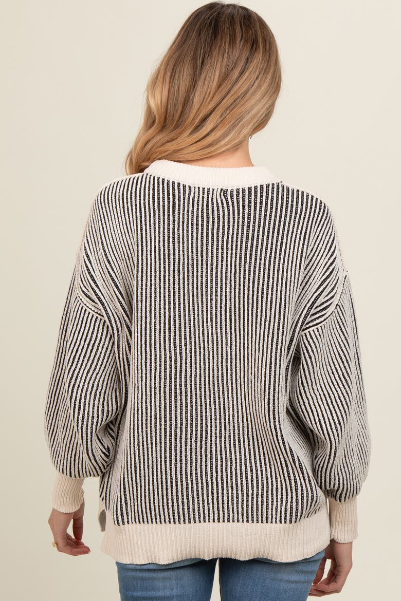 Ribbed Balloon Sleeve Sweater, Alternate, color, Black