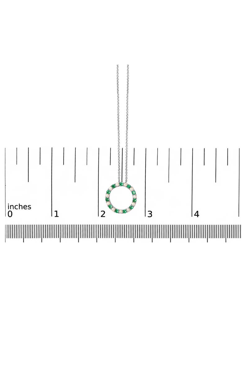Haus of Brilliance Silver Alternating Created Green Emerald and Opal Circle Pendant Necklace, Alternate, color, White