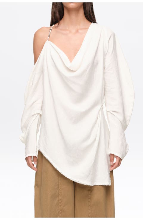 Linen Off-Shoulder Draped Top