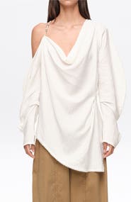 Bimba y Lola Linen Off-Shoulder Draped Top