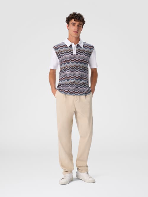 Missoni Short Sleeve Polo With Geometric Zigzag Pattern In White