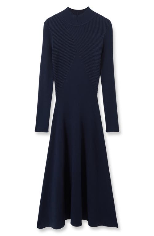 Reiss Hannah Long Sleeve Rib Sweater Dress In Blue