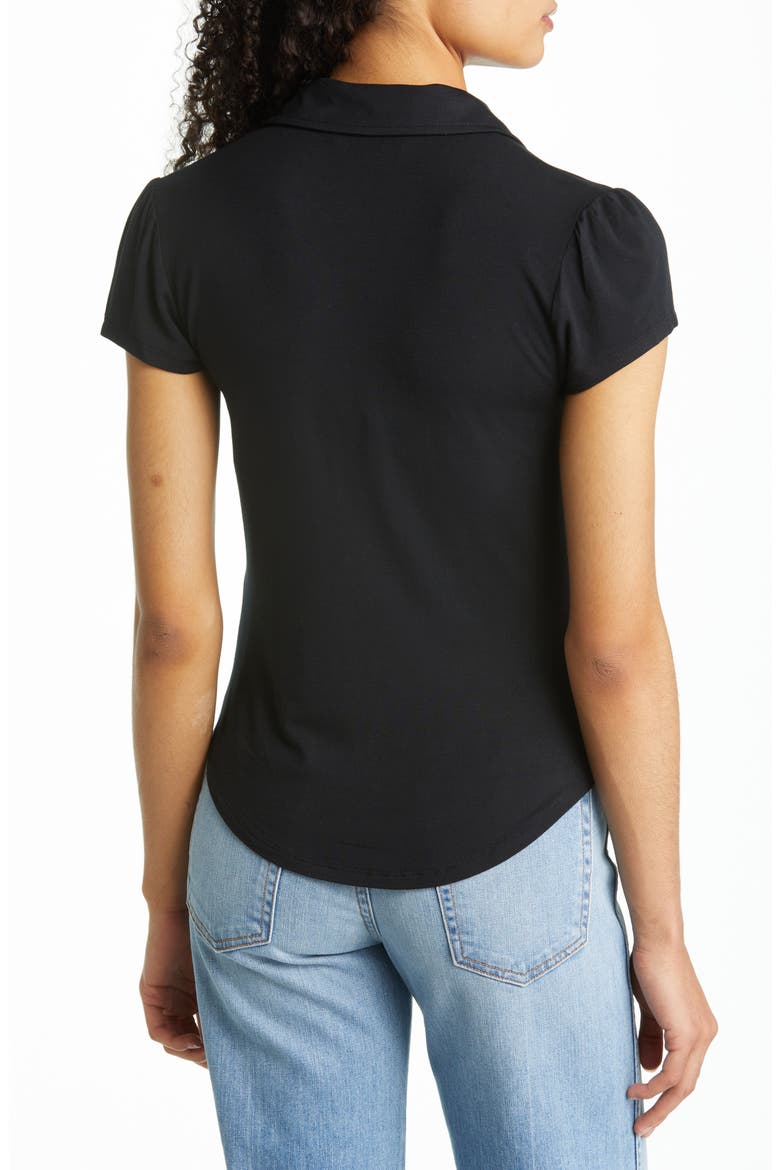 Dream Shirred Placket Knit Button-Up Shirt, Alternate, color, BLACK