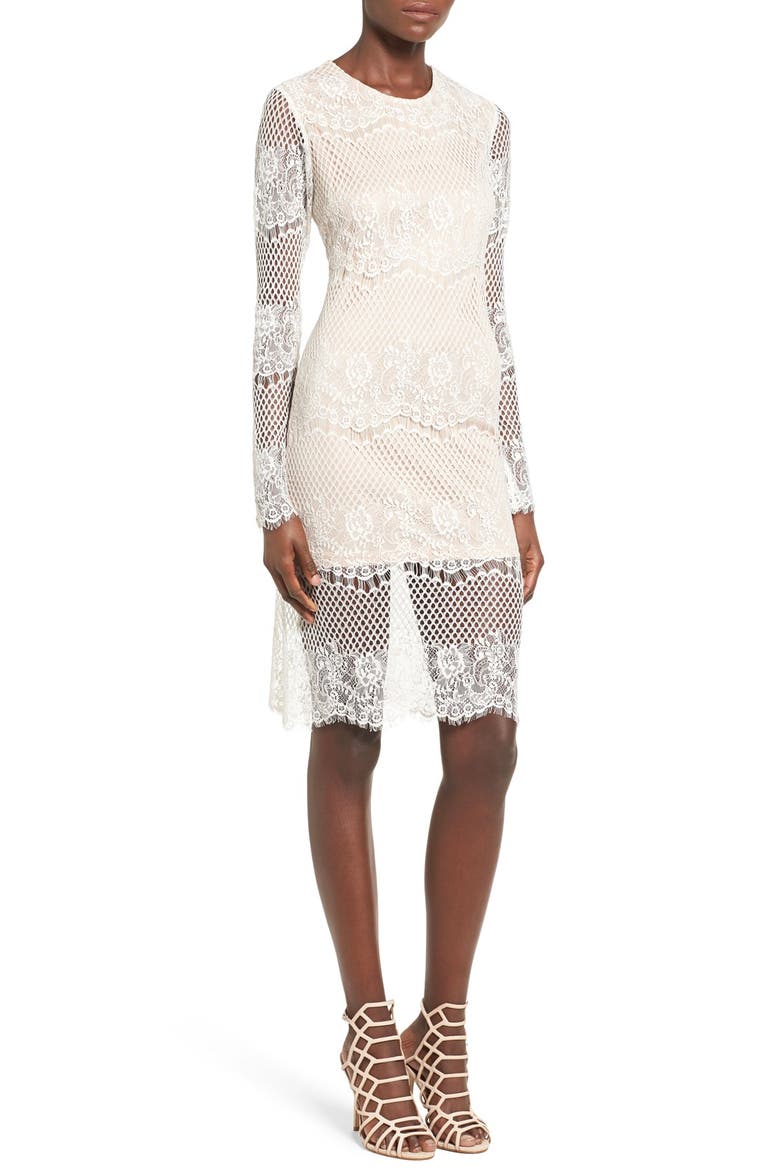 Long Sleeve Lace Midi Dress, Alternate, color, WHITE LACE
