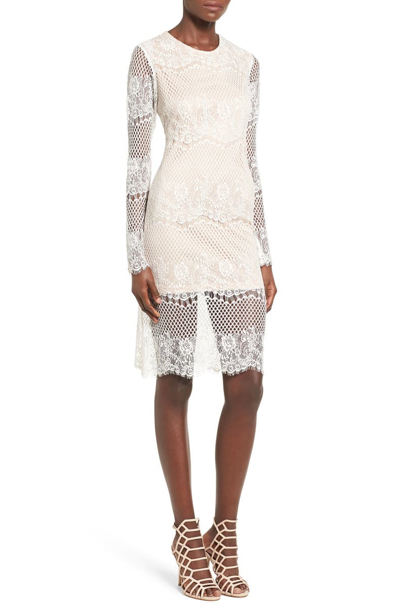 Glamorous Long Sleeve Lace Midi Dress, Alternate, color,