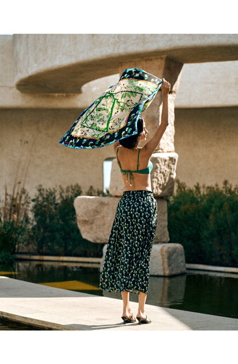 Lost Pattern NYC "Beach Blossom" Satin Midi Skirt, Alternate, color, Black