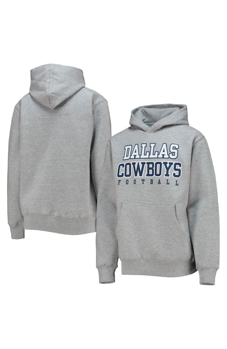 NFL Youth Heathered Gray Dallas Cowboys Practice Pullover Hoodie, Alternate, color,