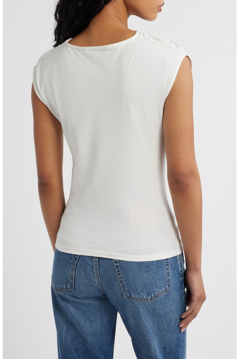 Knot Detail Ruched Stretch Cotton Top, Alternate, color, WHITE