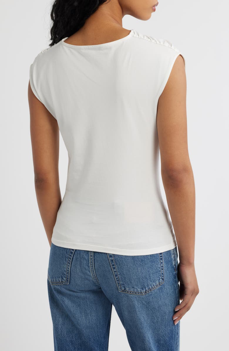 Topshop Knot Detail Ruched Stretch Cotton Top, Alternate, color, White