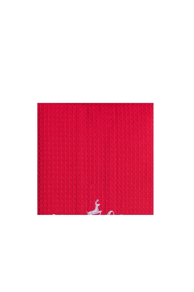 Christmas "Naughty List Legend" Sentiment Red Cotton Waffle Woven Kitchen Dish Towel, Alternate, color, Red