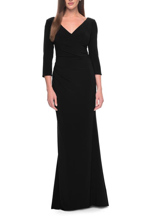 Long Evening Dress with Wrap Style Neckline