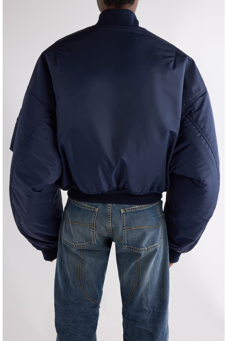 Round Satin Bomber Jacket, Alternate, color, DARK NAVY