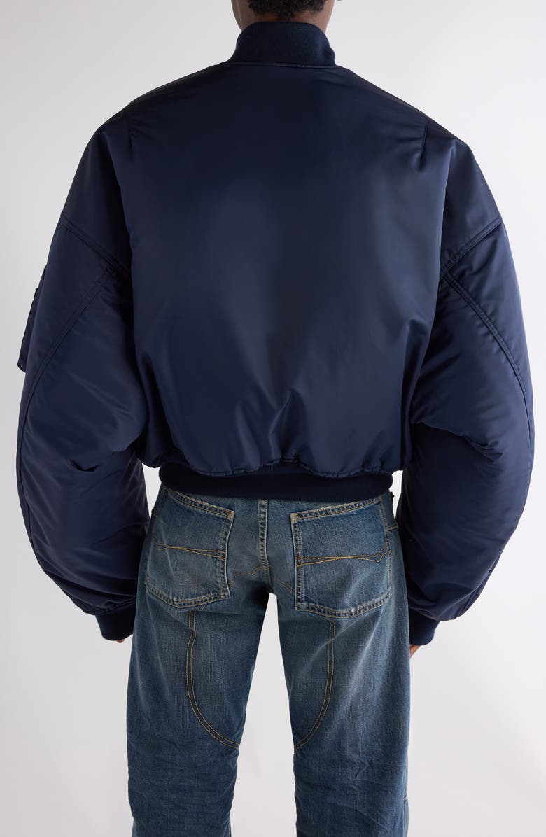 Balenciaga Round Satin Bomber Jacket, Alternate, color, Dark Navy