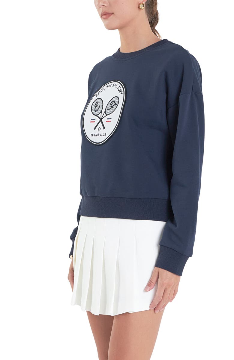 English Factory Sports Club Velvet Patch Sweatshirt, Alternate, color, Navy