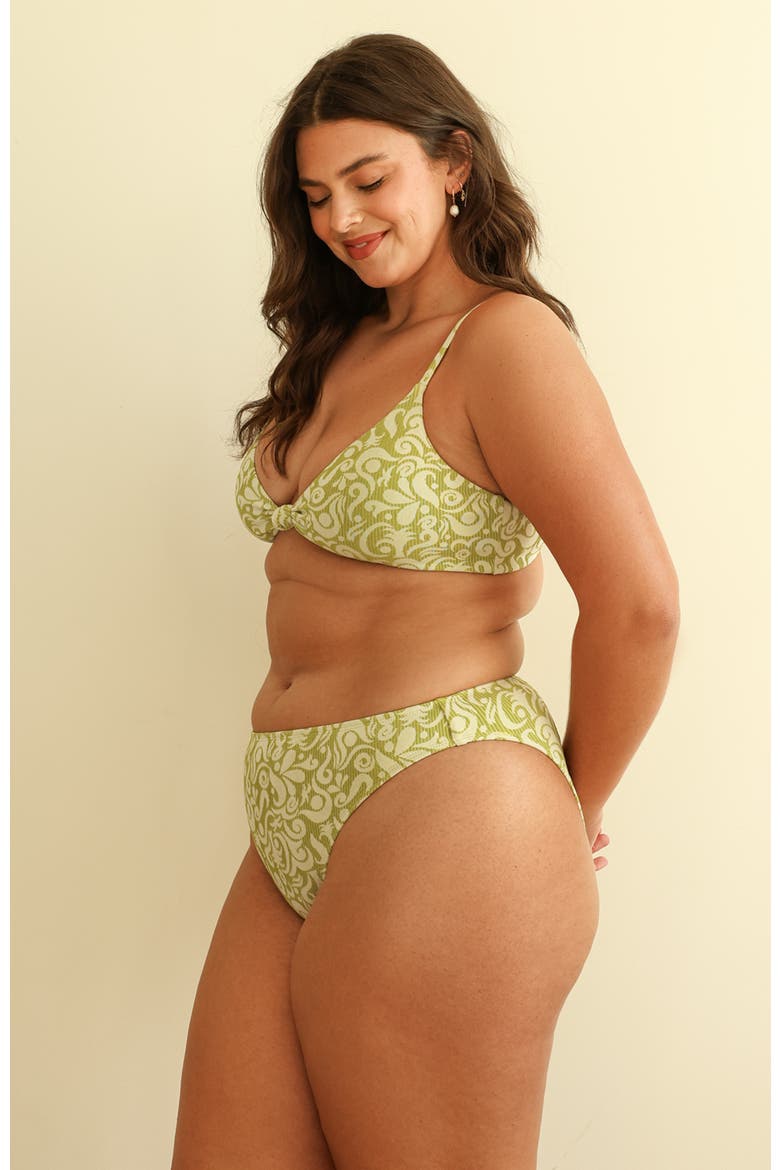 Seashore High Waist Cheeky Bikini Bottom, Alternate, color, Twin Fin Matcha