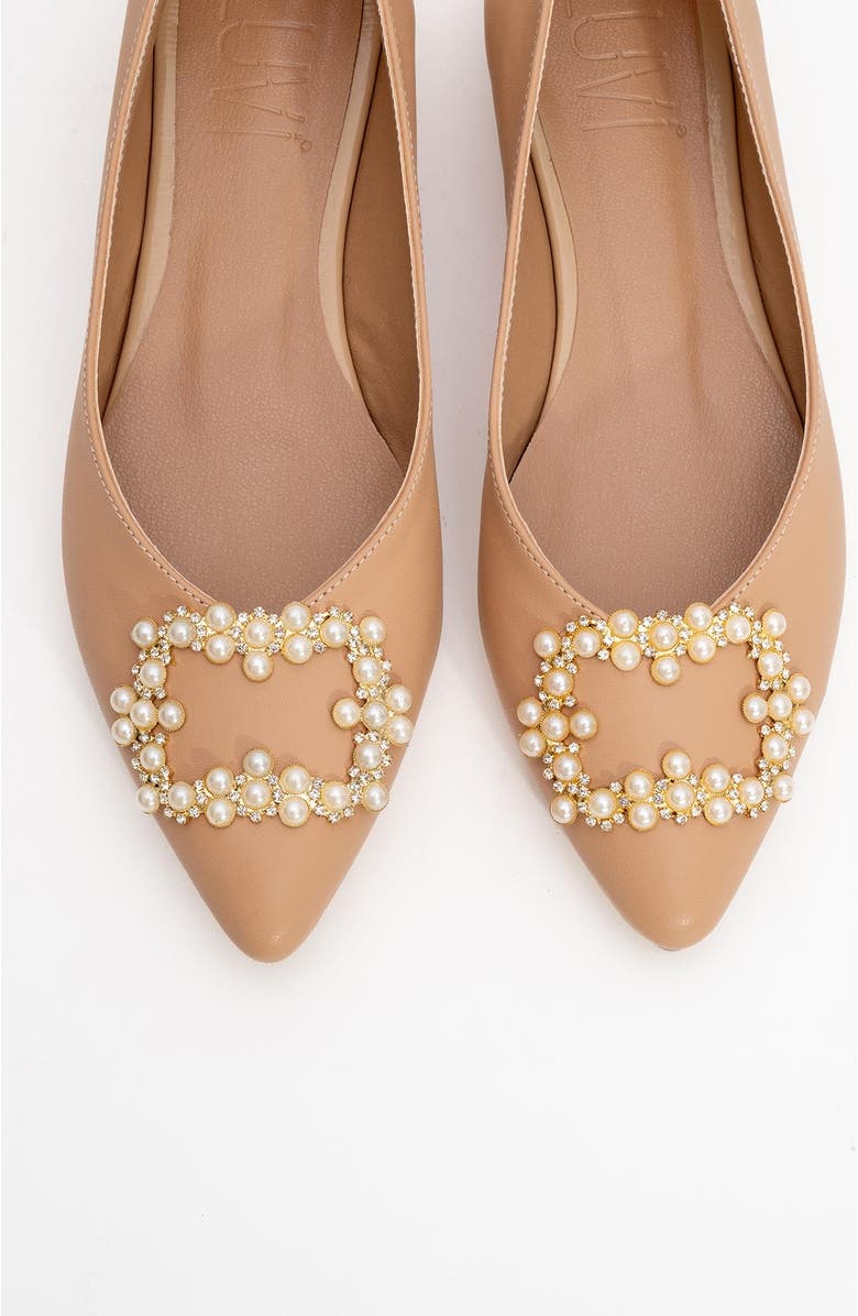 Prologue Shoes Ghent Pearl Embellished Ballet Flat, Alternate, color, Beige