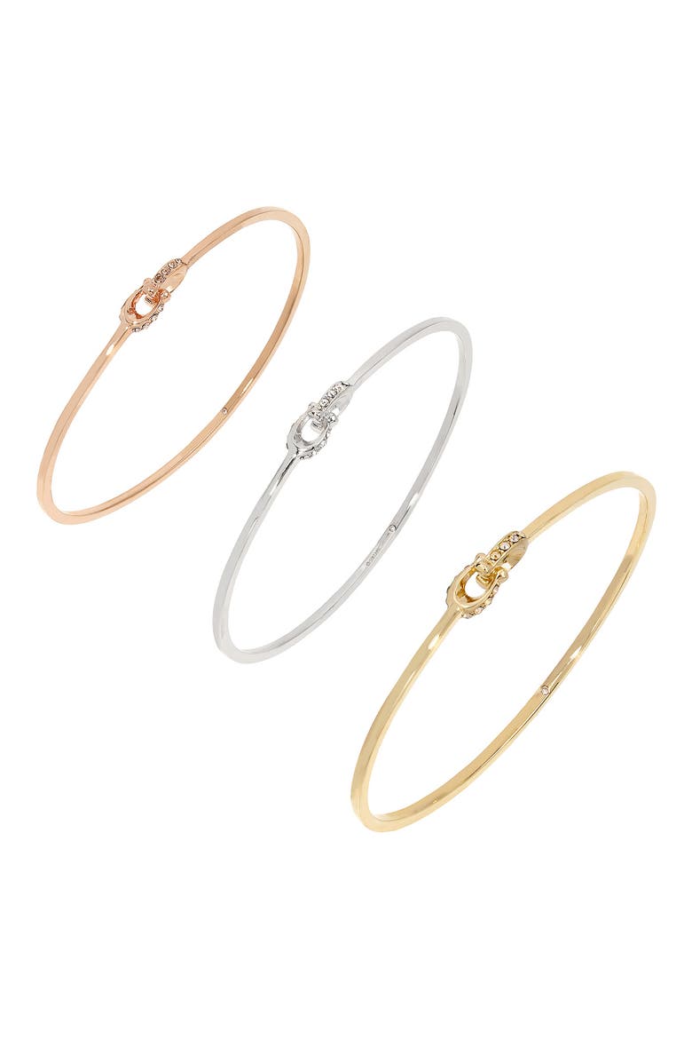 Set of 3 Pavé Logo Link Bangles, Alternate, color, TRITONE- GOLD/ RHODIUM/