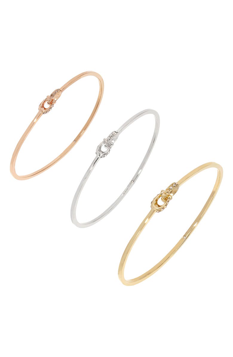 COACH Set of 3 Pavé Logo Link Bangles, Alternate, color, Tritone- Gold/ Rhodium/