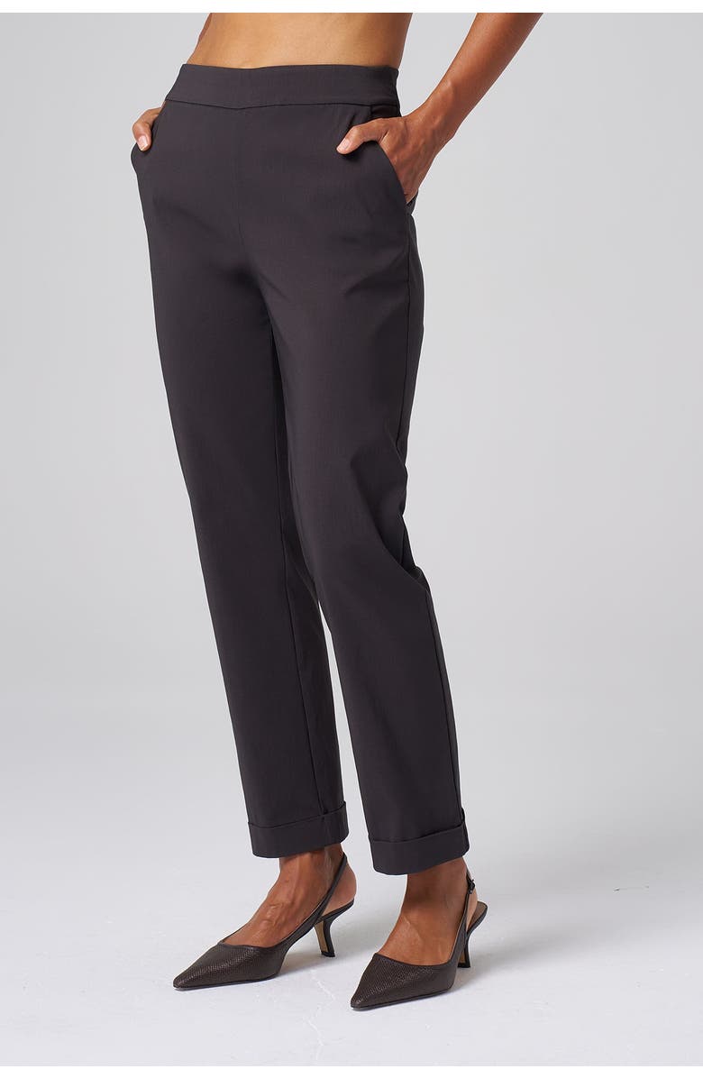 Franne Golde Structured Stretch Cuffed Tapered Pant, Main, color, Carbon