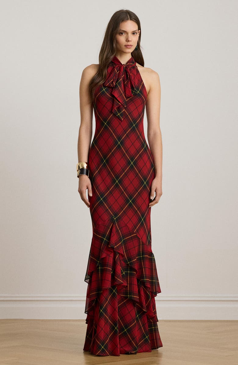 Lauren Ralph Lauren Plaid Ruffle Detail Gown, Alternate, color,