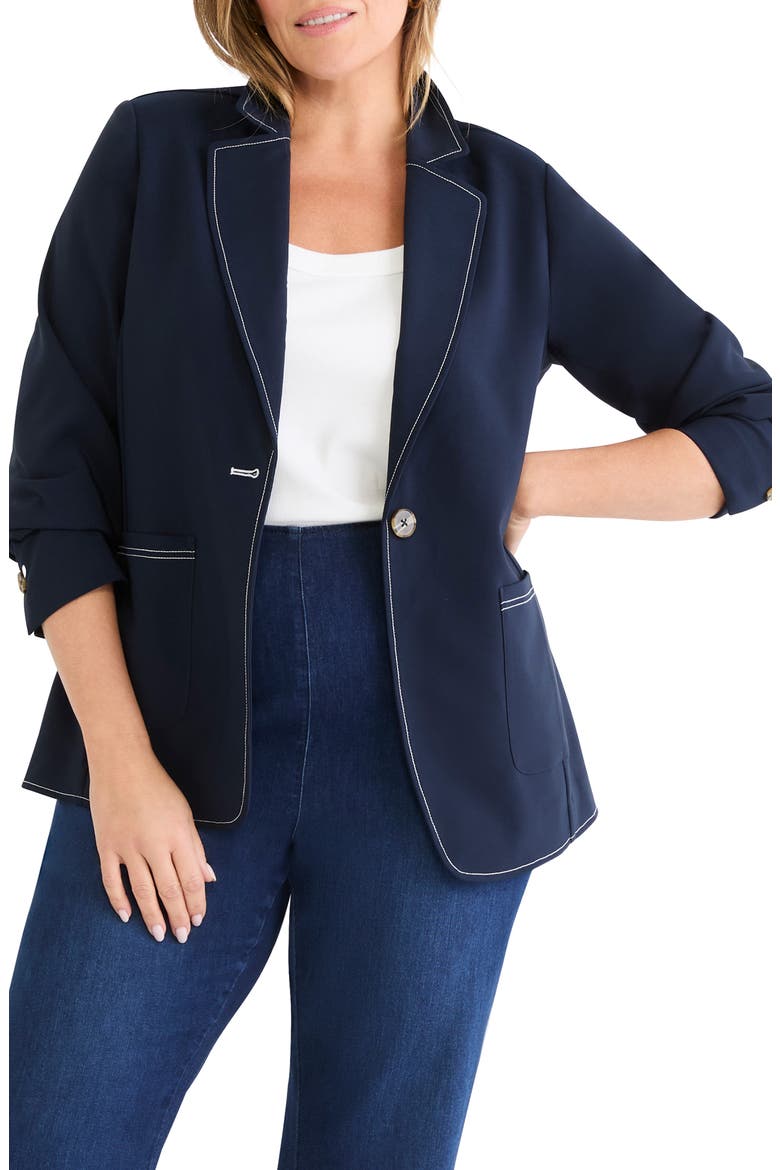 Accent Stitch Sleek Stretch Blazer, Alternate, color, DARK INDIGO