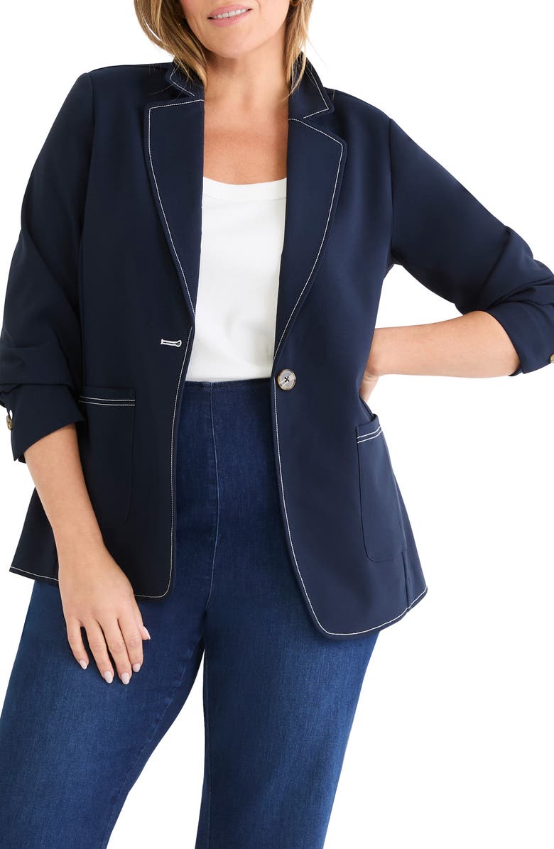 NIC+ZOE Accent Stitch Sleek Stretch Blazer, Alternate, color, Dark Indigo
