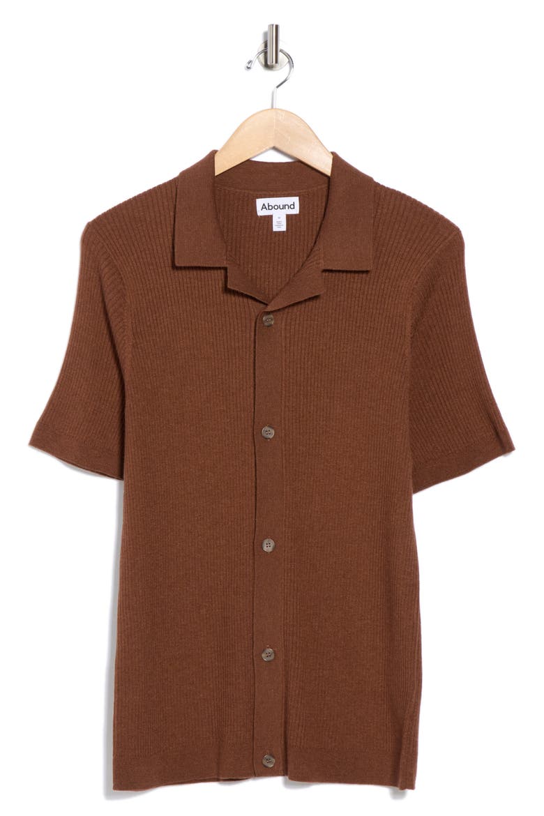 Short Sleeve Button-Up Sweater, Alternate, color, BROWN