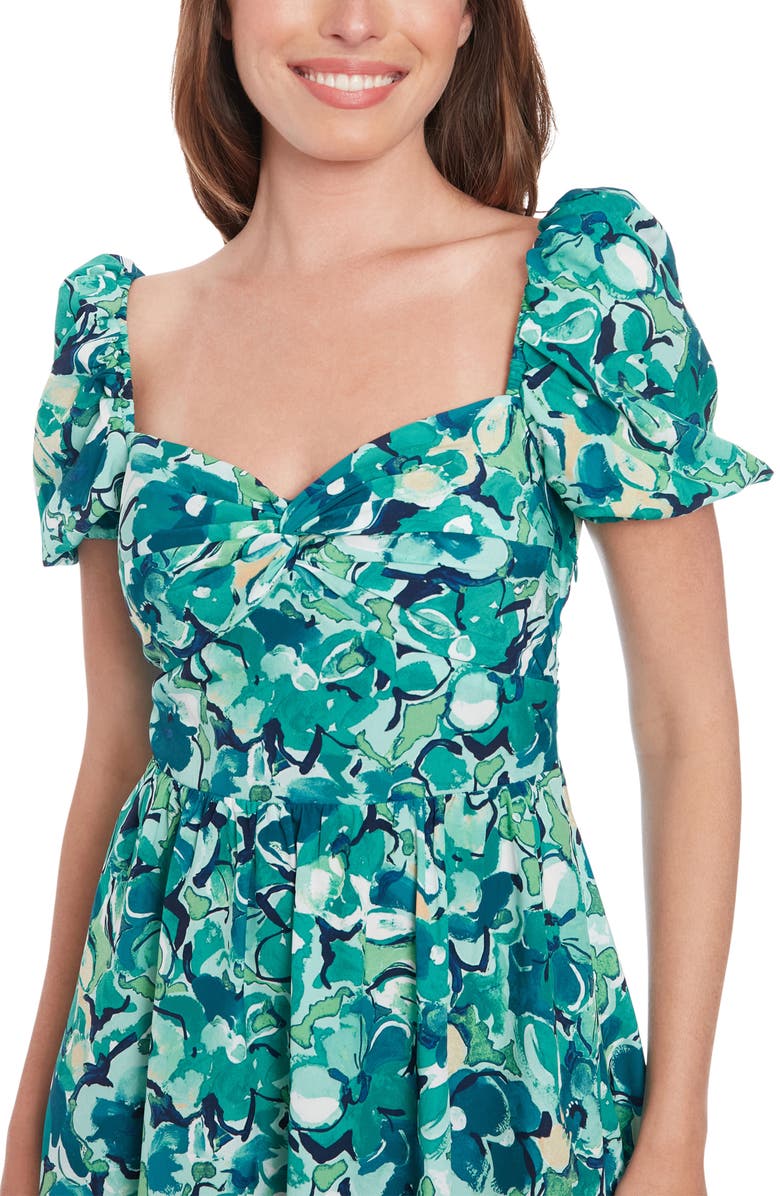 London Times Floral Puff Sleeve Twist Front Midi Dress, Alternate, color,