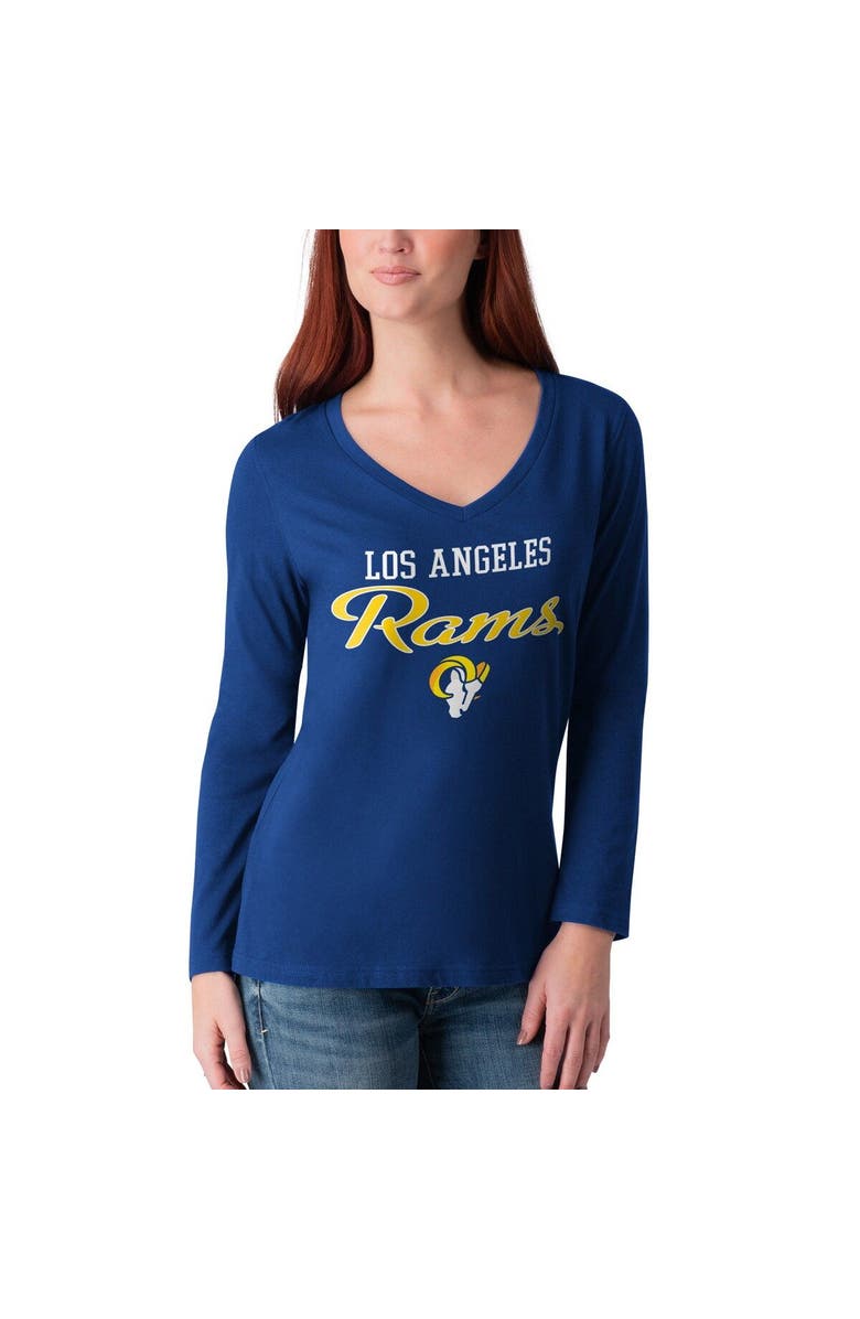 G-III 4HER BY CARL BANKS Women's G-III 4Her by Carl Banks Royal Los Angeles Rams Post Season Long Sleeve V-Neck T-Shirt, Main, color, 