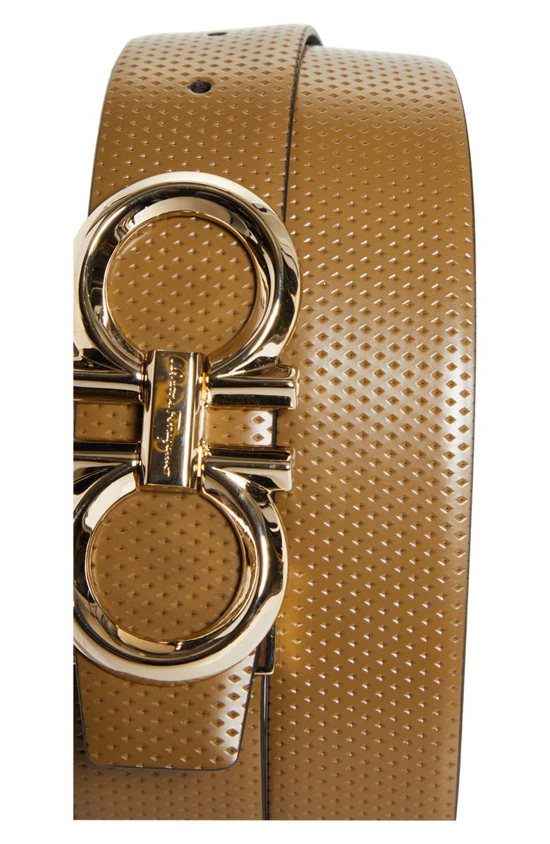 FERRAGAMO Double Gancio Textured Leather Belt, Alternate, color,