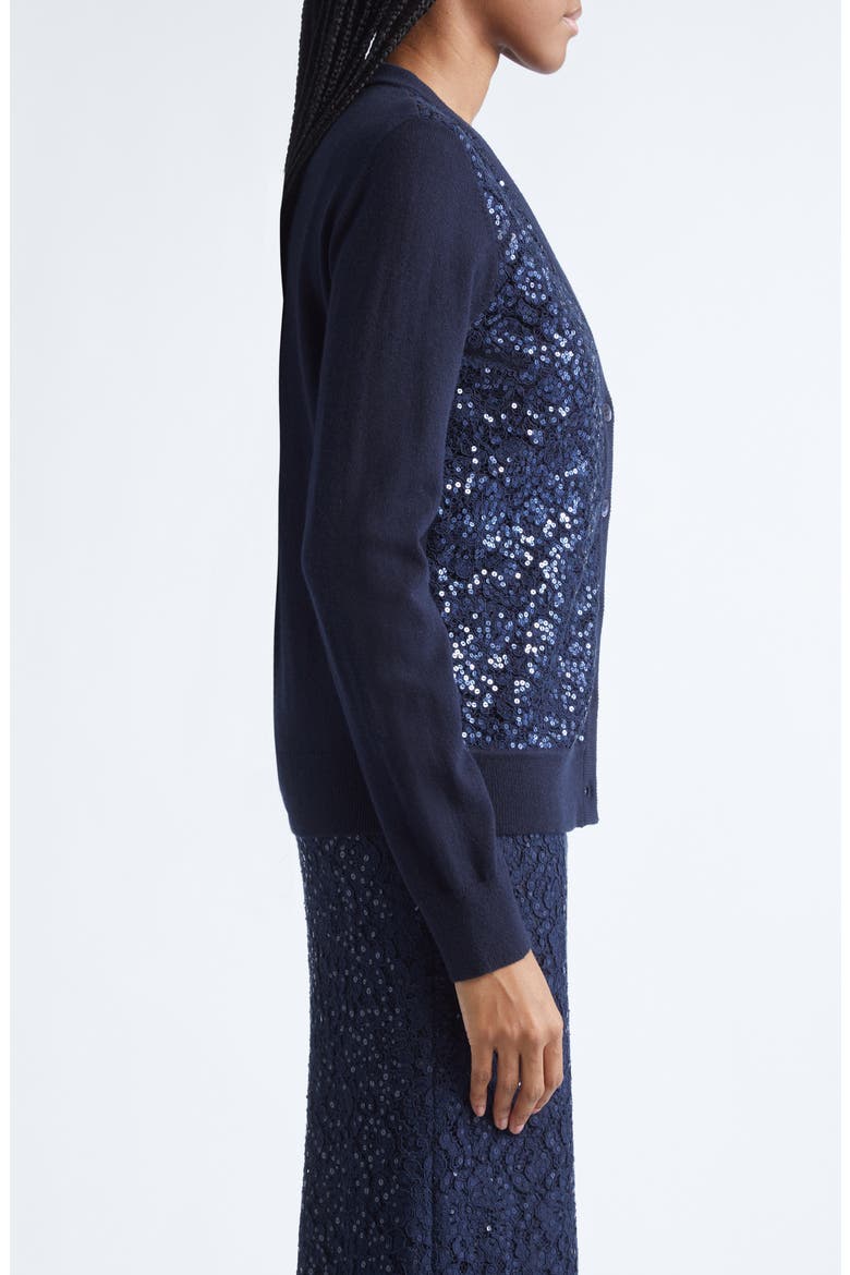 Sequin Embellished Floral Lace & Cashmere Cardigan, Alternate, color, MIDNIGHT