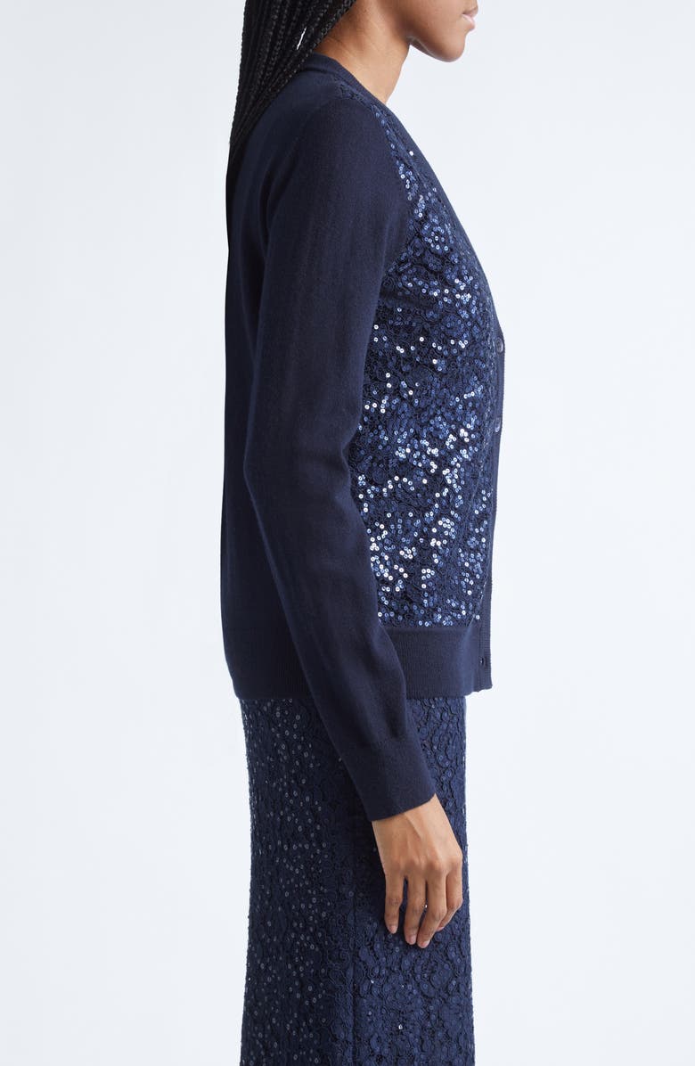 Michael Kors Collection Sequin Embellished Floral Lace & Cashmere Cardigan, Alternate, color, Midnight