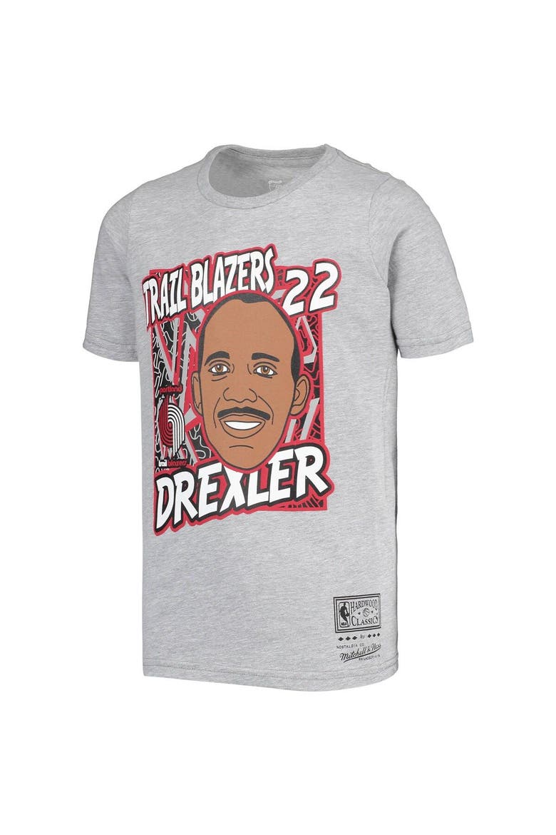 Youth Mitchell & Ness Clyde Drexler Gray Portland Trail Blazers Hardwood Classics King of the Court Player T-Shirt, Alternate, color, Gray