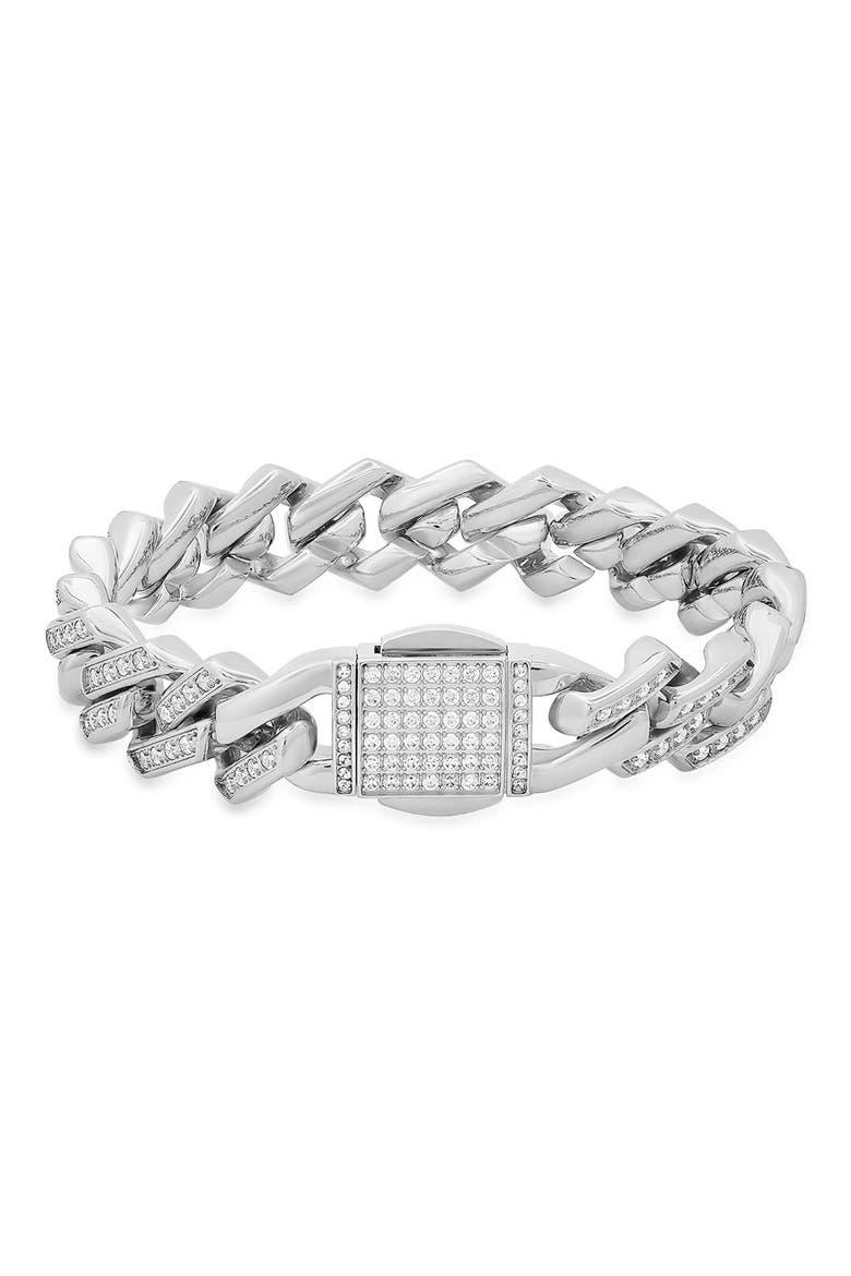 Men's Simulated Diamond Curb Chain Bracelet, Main, color, SILVER