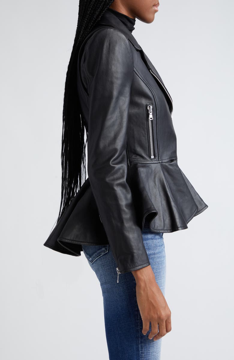 L'AGENCE Lyric Peplum Leather Biker Jacket, Alternate, color,