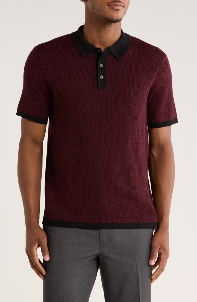 Perry Ellis Geometric Jacquard Polo, Main, color, Zinfandel