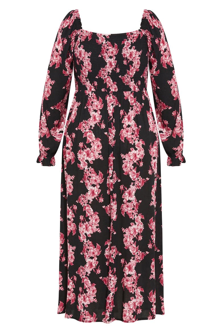 Calla Print Long Sleeve Maxi Dress, Alternate, color, BLACK/ PINK FLORAL